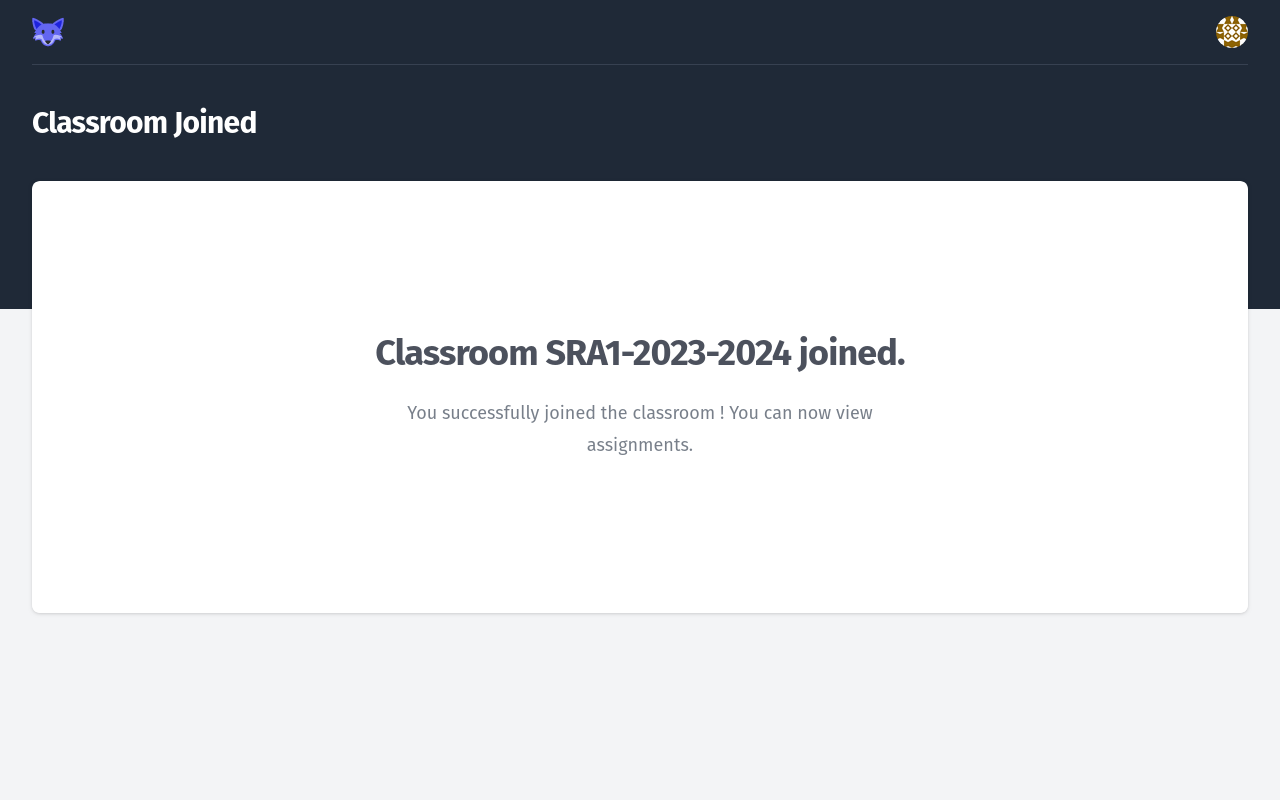 Join Classroom confirmation page