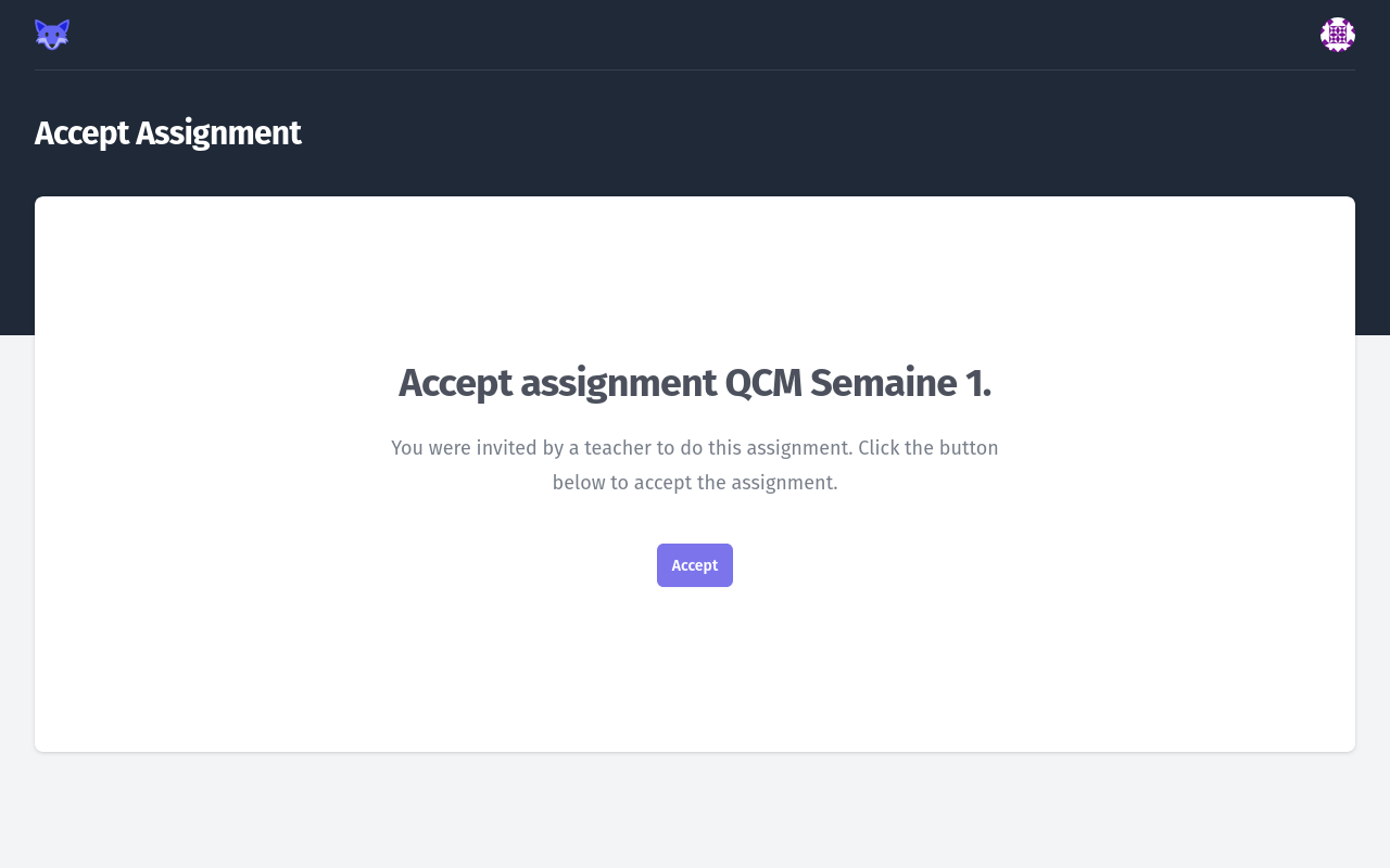 Accept Quiz Assignment page