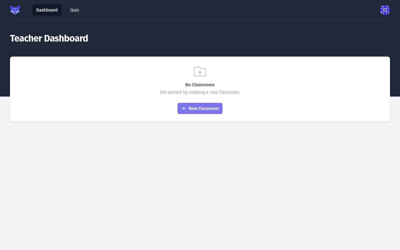 Empty Teacher dashboard