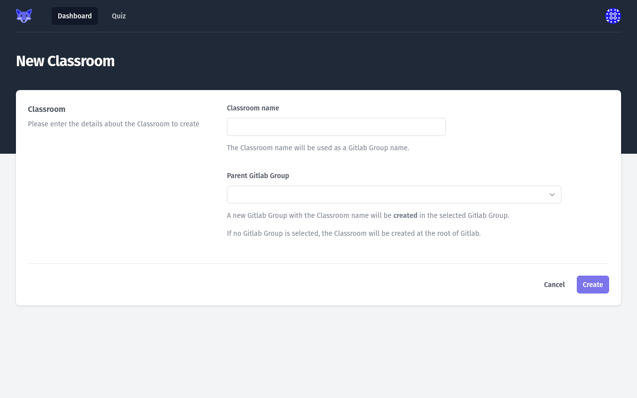 Create Classroom Page