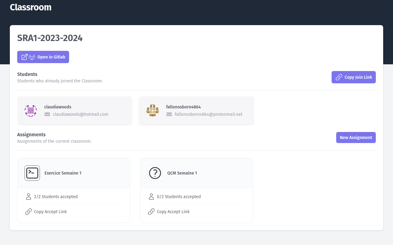 Classroom with 2 Students and 2 Assignments